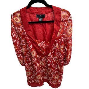 Separates By NY Design Womens 18 20 Peasant Top Shirt Red Floral VNeck Mixed Pri